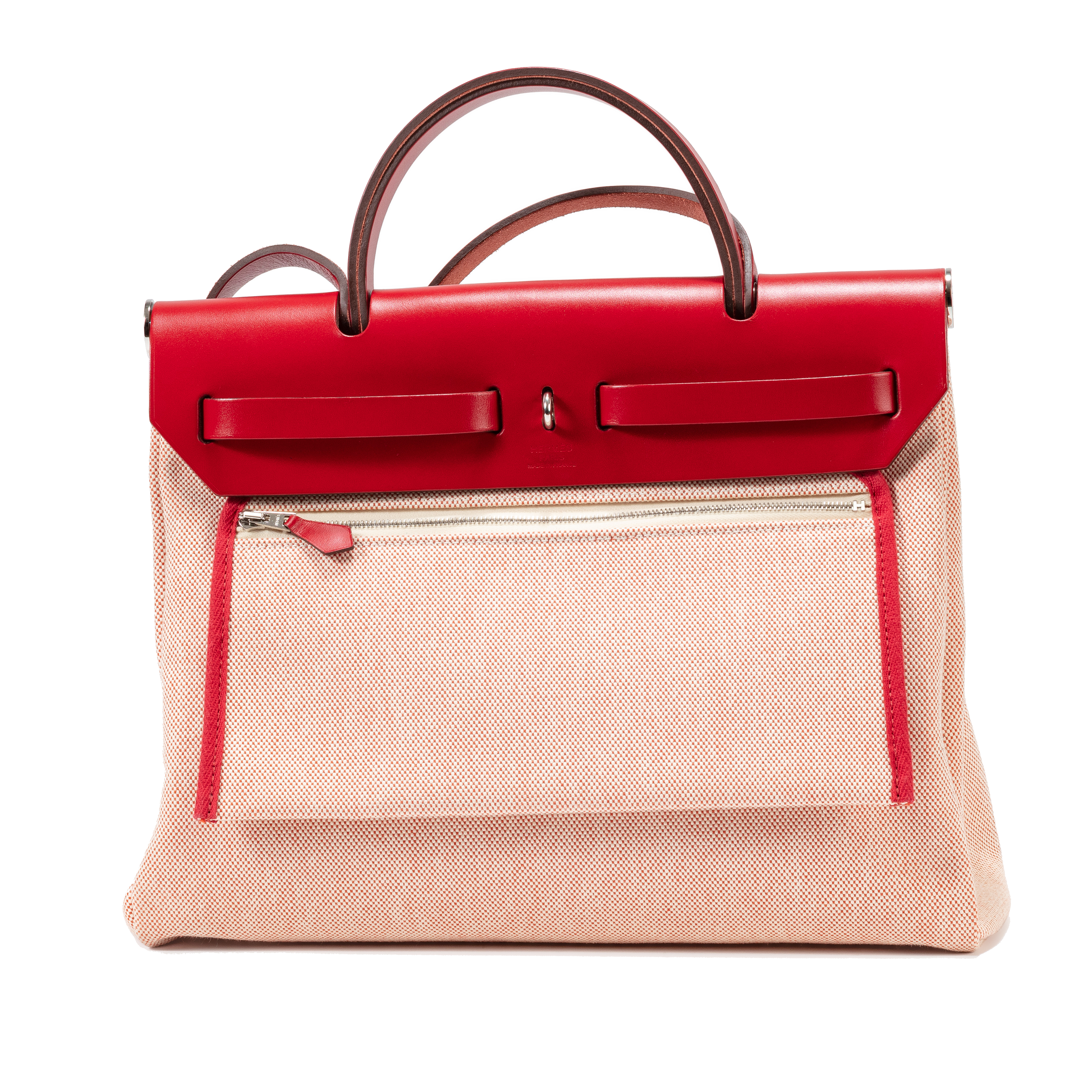 Hermès Rouge Piment Hunter Leather and Canvas Pegasus Pop Herbag Zip 31 Palladium Hardware Z stamp  view 3