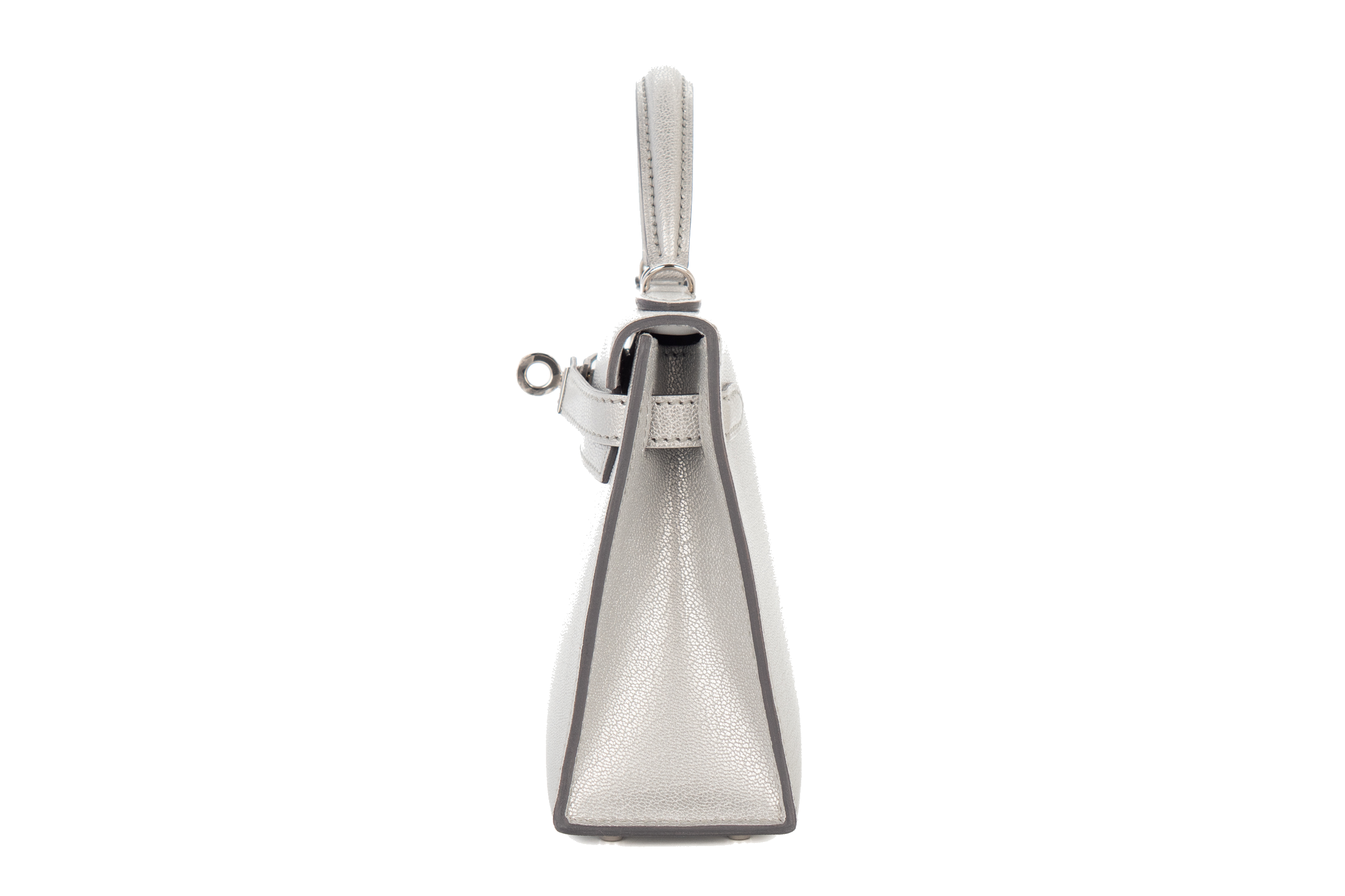 Hermes Metallic Gris Argente Chevre Chamkila Silver hardware Mini Kelly W stamp view 4