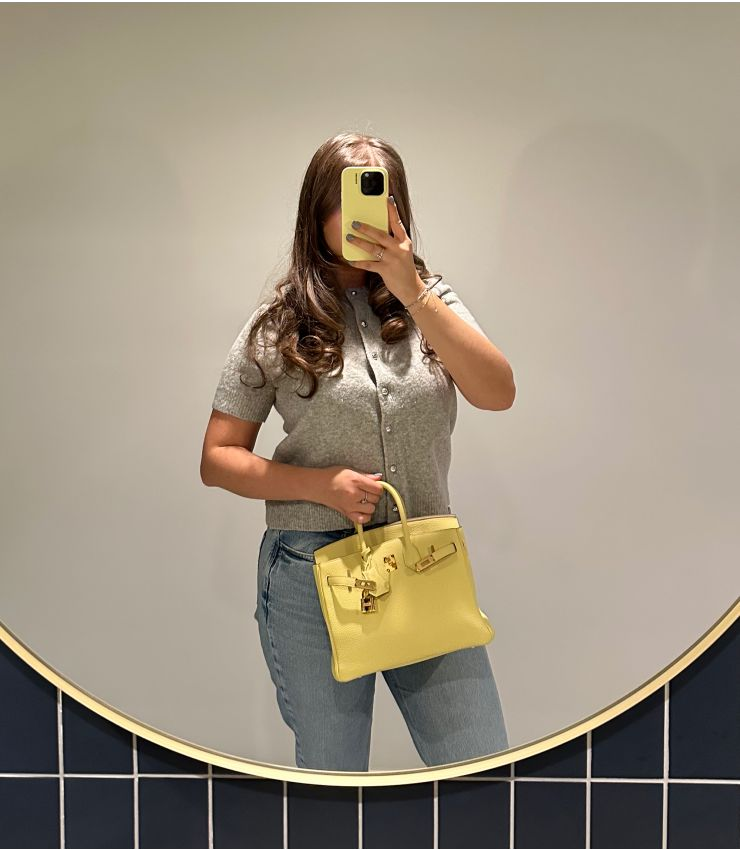 Hermes Birkin 25 Jaune Poussin Togo leather Retourne B stamp view 3