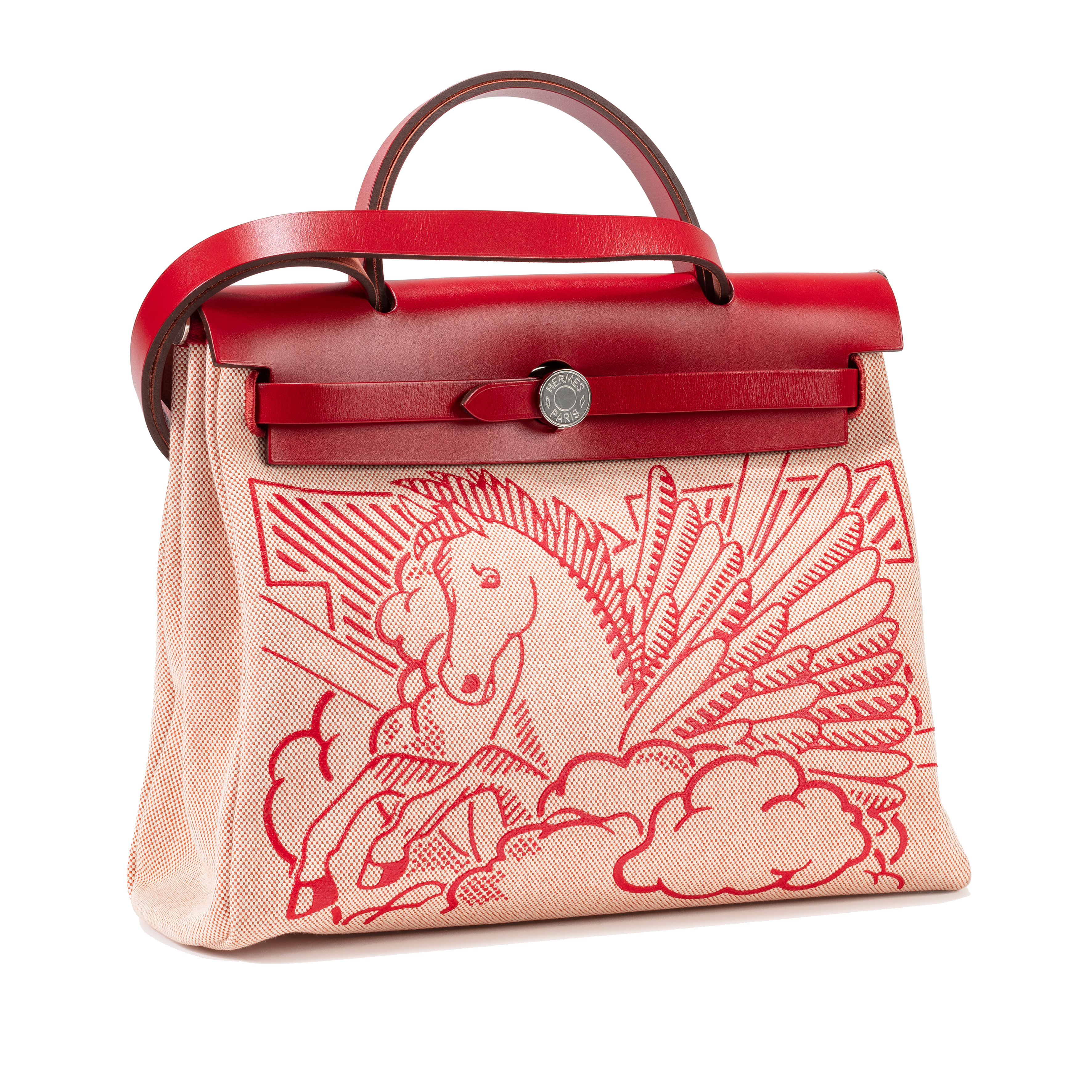 Hermès Rouge Piment Hunter Leather and Canvas Pegasus Pop Herbag Zip 31 Palladium Hardware Z stamp  view 2