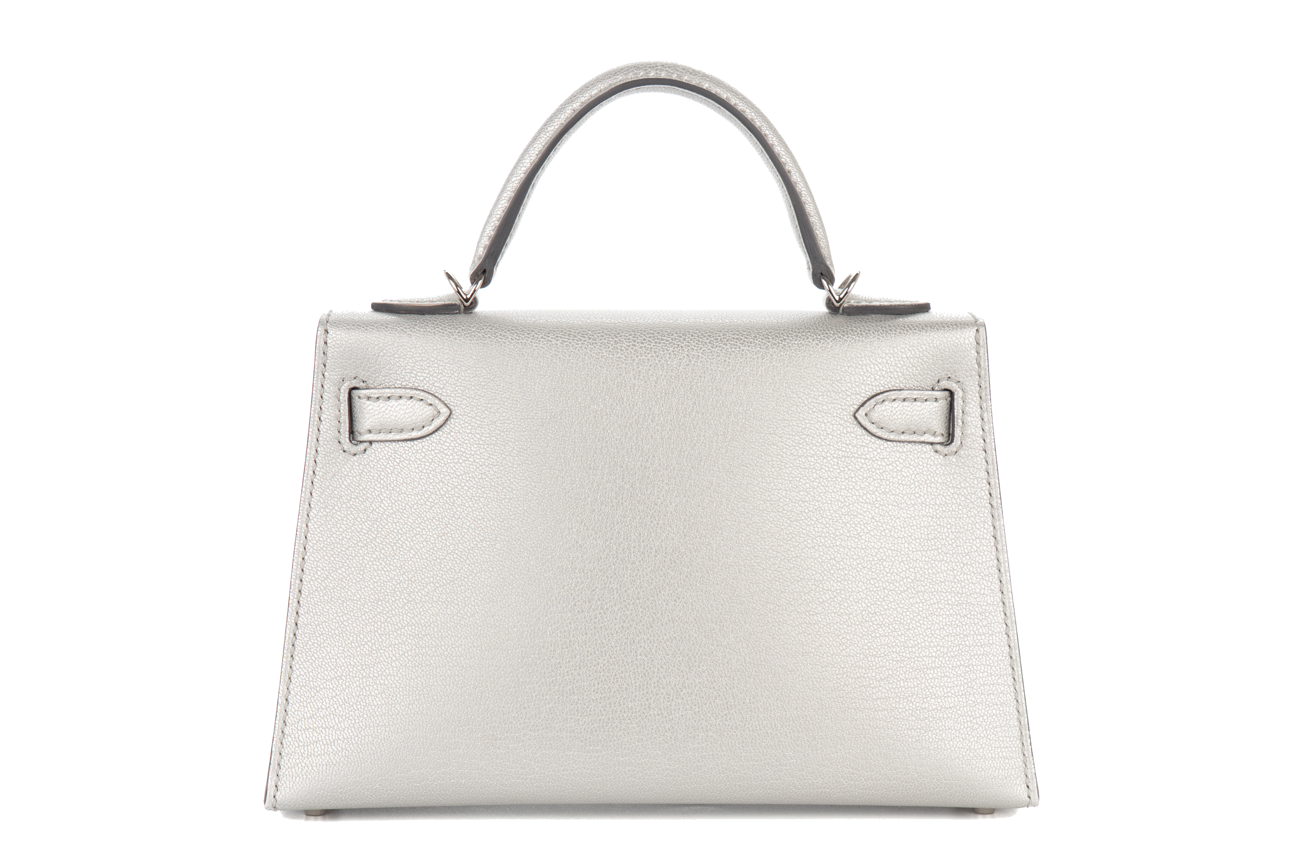 Hermes Metallic Gris Argente Chevre Chamkila Silver hardware Mini Kelly W stamp view 3