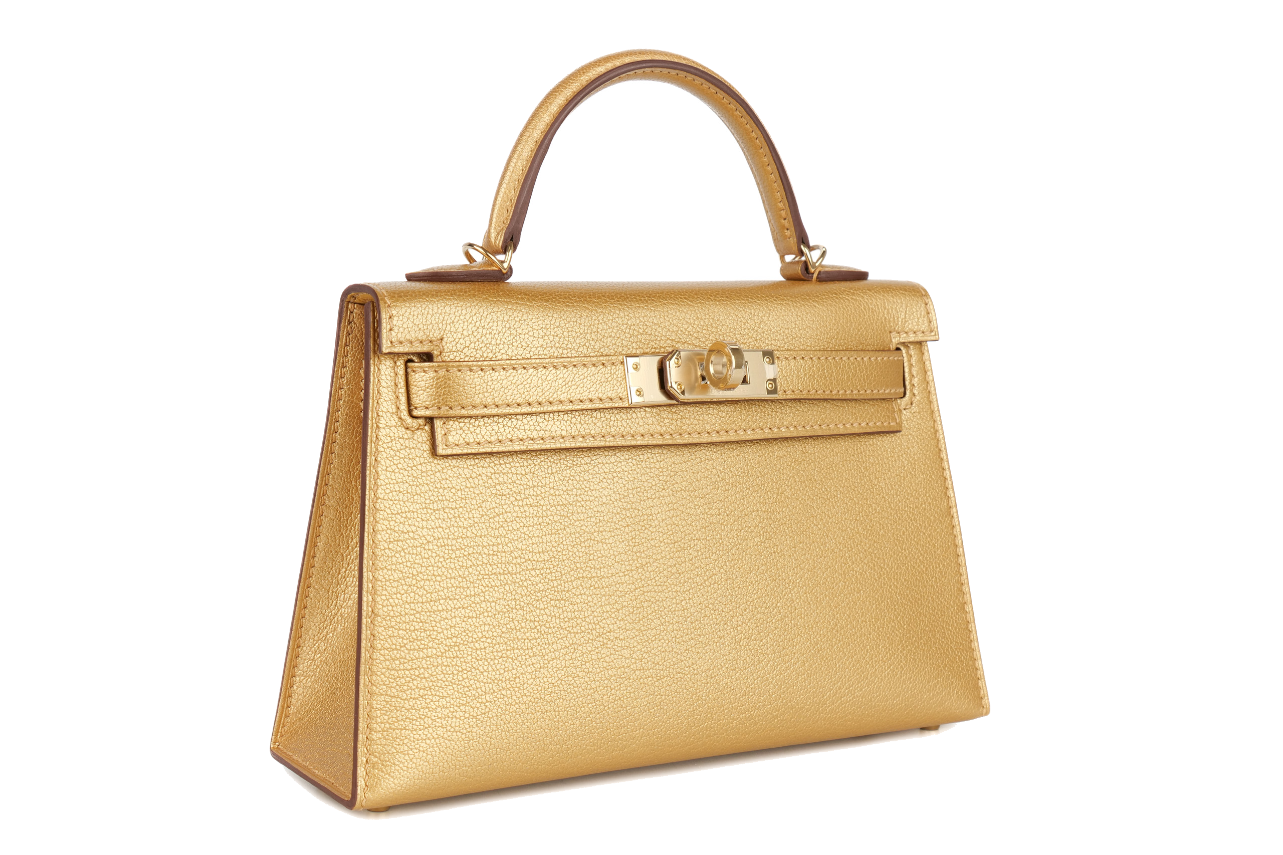 Hermes Metallic Dore Chevre Chamkila Permabrass hardware Mini Kelly W stamp view 2