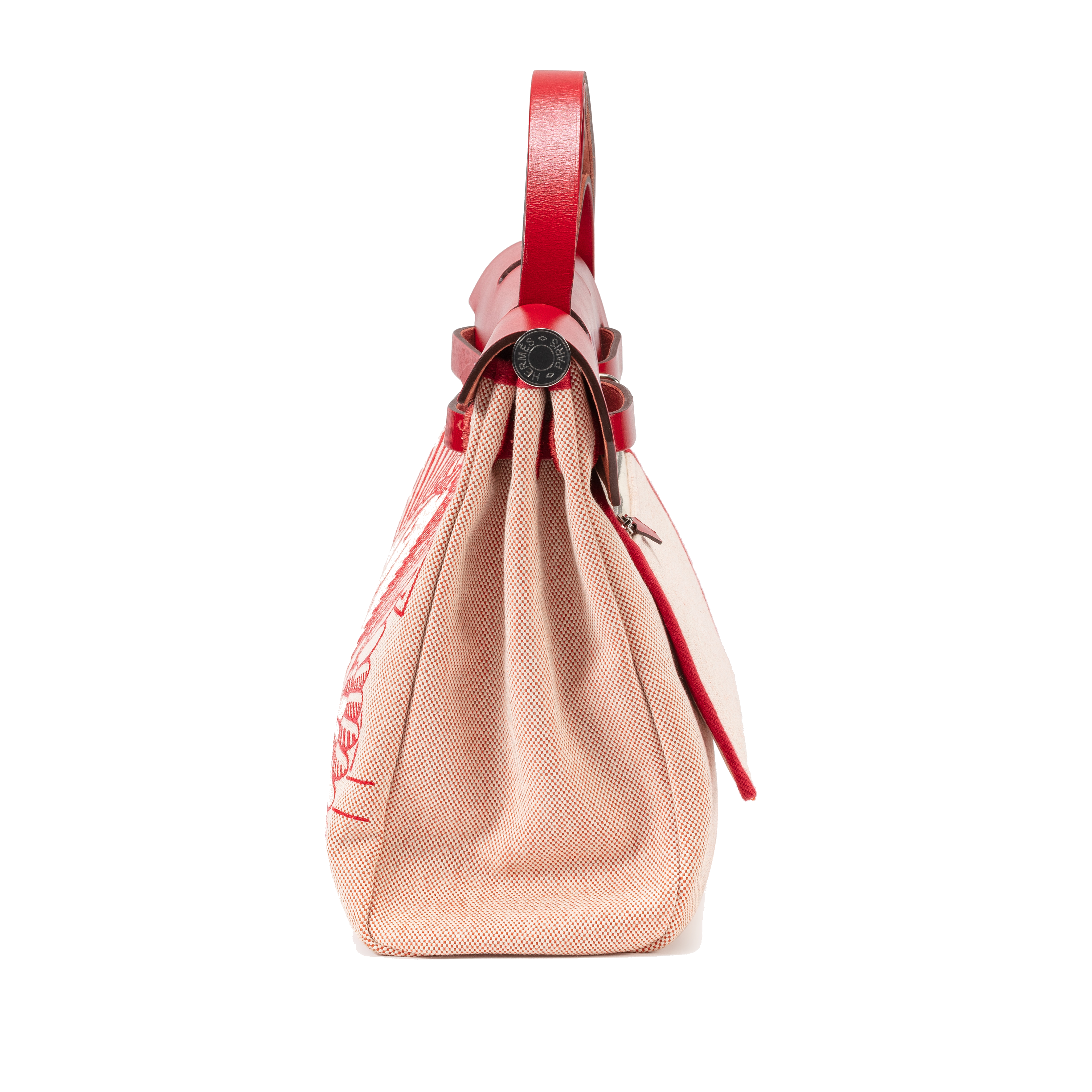 Hermès Rouge Piment Hunter Leather and Canvas Pegasus Pop Herbag Zip 31 Palladium Hardware Z stamp  view 5