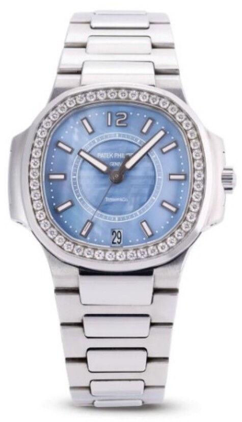 Patek Philippe Nautilus watch with blue mother of pearl dial
