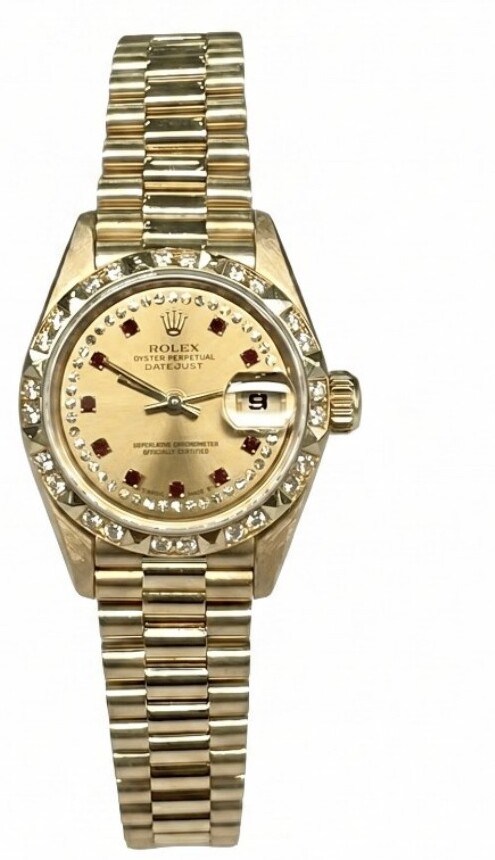 Rolex 69258 watch with gold case and diamond bezel
