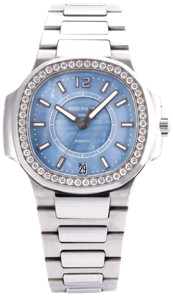 Patek Philippe 7008 Blue Mother of Pearl Stainless Steel Nautilus with Diamond Bezel