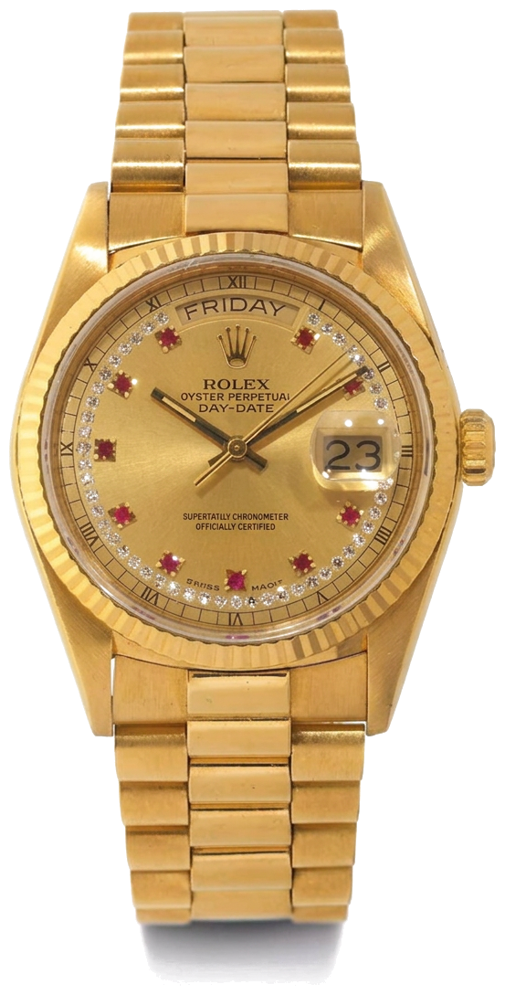 Rolex 18038 18K Yellow Gold Day-Date Diamond String with Ruby